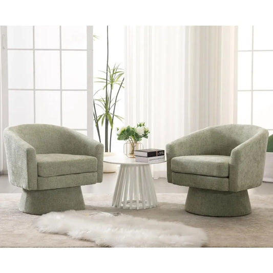 Green Swivel Accent Chairs Set of 2 Cozy Upholstered Design