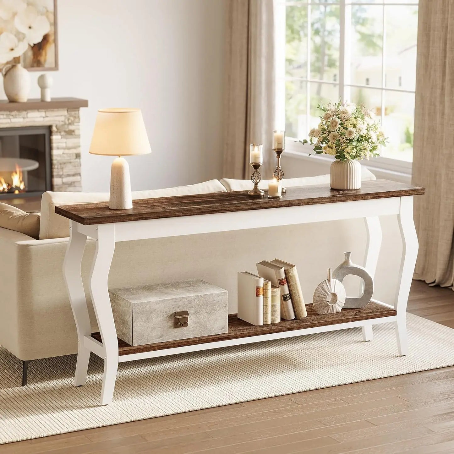 Little Tree Long Console Table with Metal Legs for Living Room