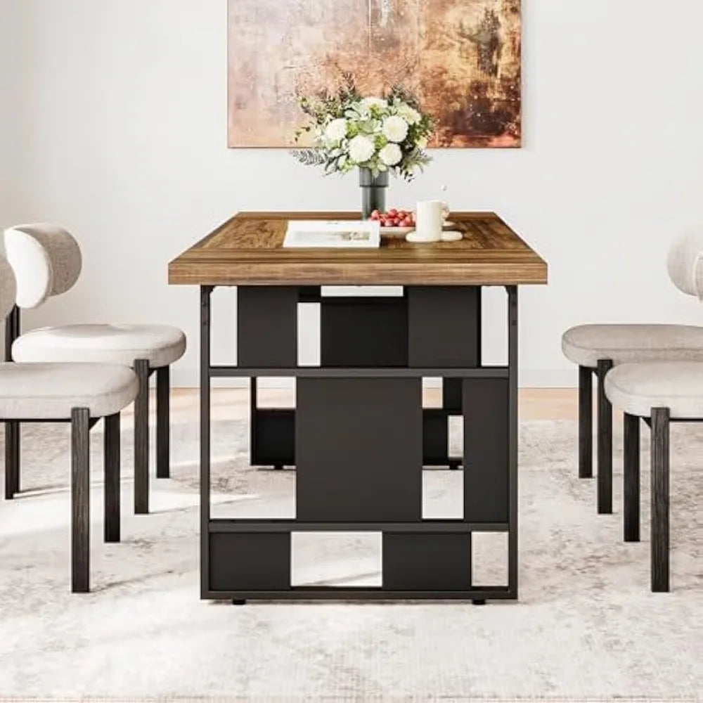 Rustic 71 Inch Large Dining Table for 6 with Metal Frame