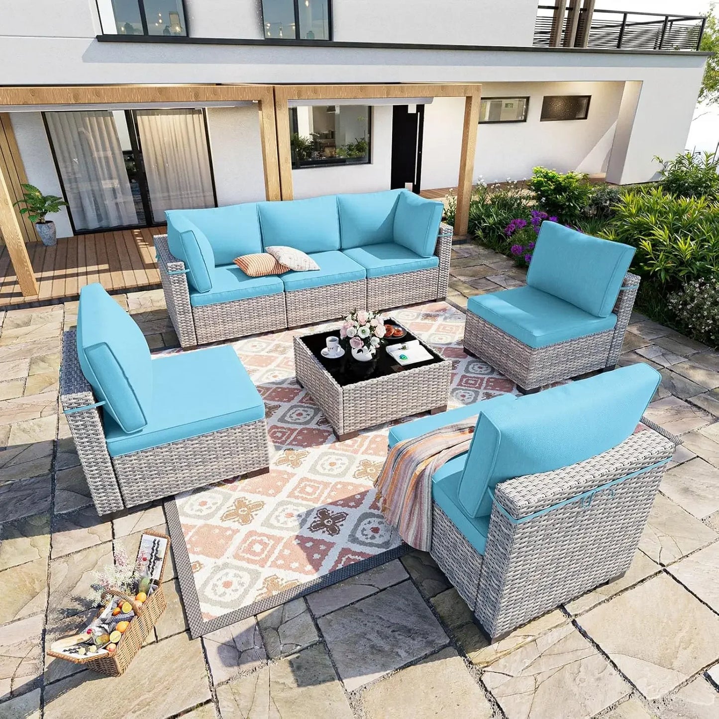 7-Piece Outdoor Sectional Patio Furniture Set with Thick Cushions