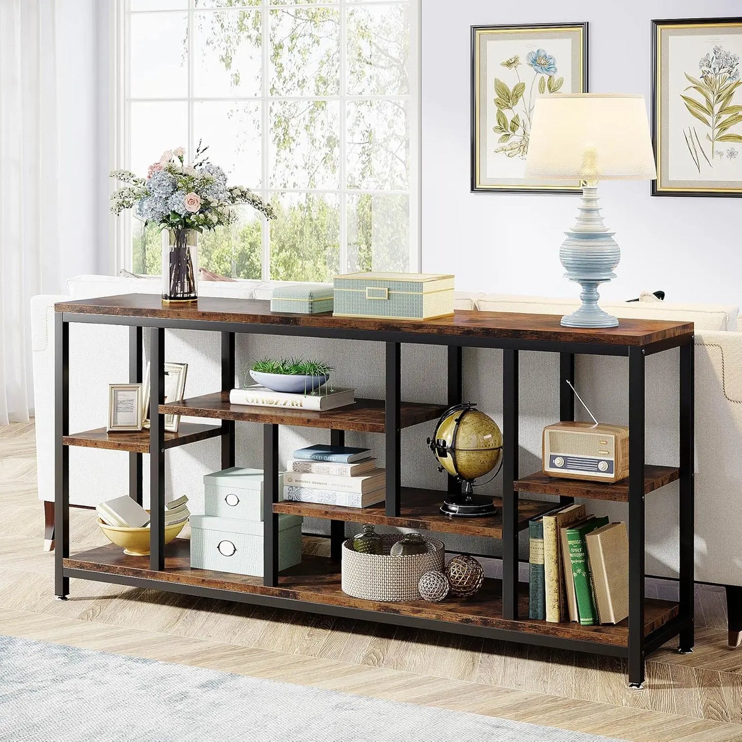 Industrial 3-Tier Console Sofa Table for Living Room 70.9 Inch
