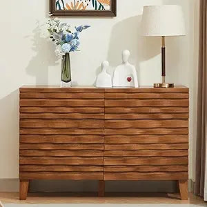 Mid Century Modern Solid Wood 6 Drawer Dresser for Bedroom