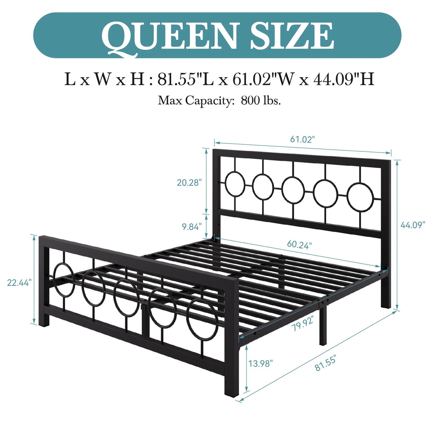 HOOMIC Metal Platform Bed Frame with Vintage Circular Design