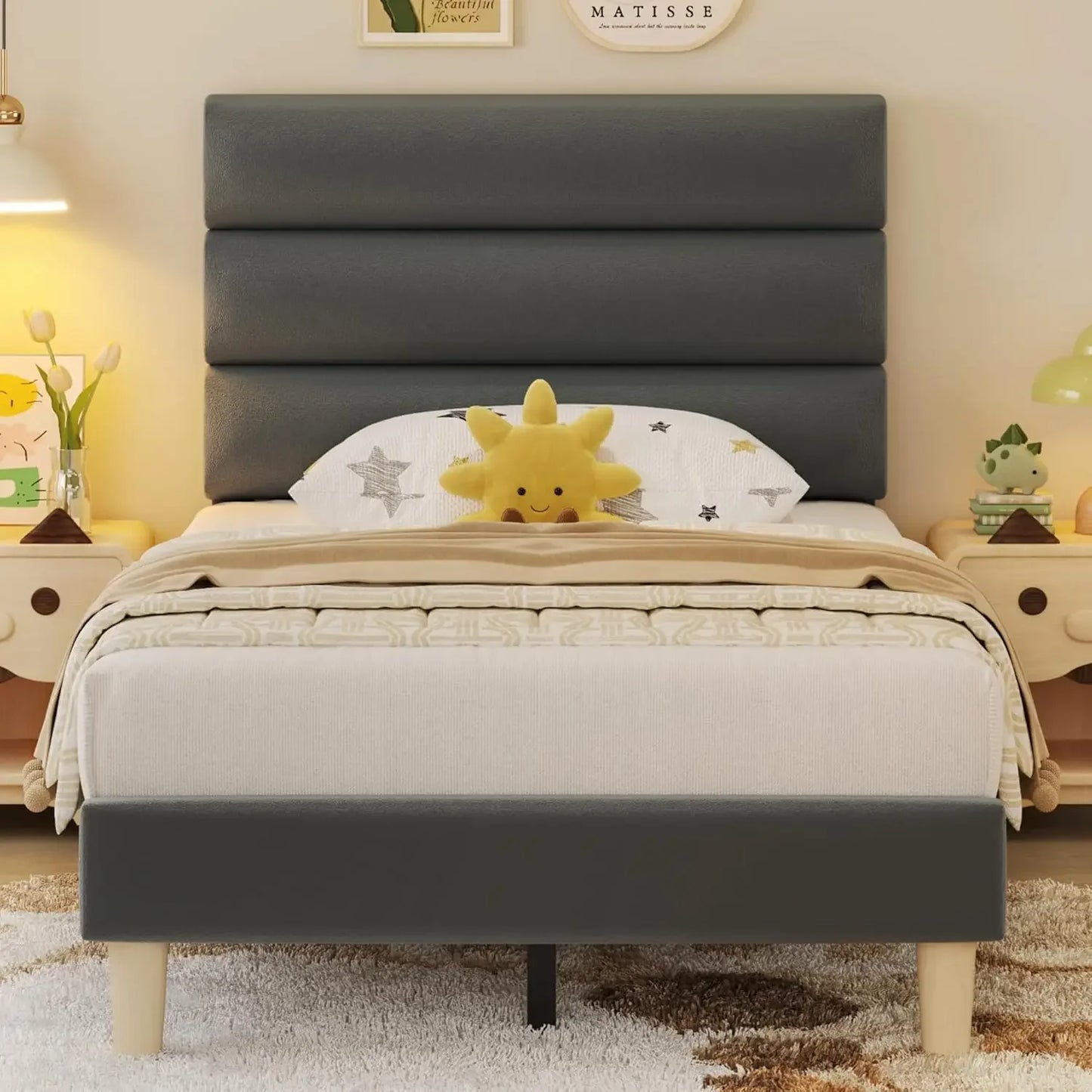 Modern Velvet Upholstered Bed Frame with Sturdy Metal Support
