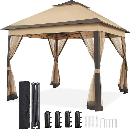 11x11 Pop Up Gazebo Instant Canopy Tent with Sandbags and Netting