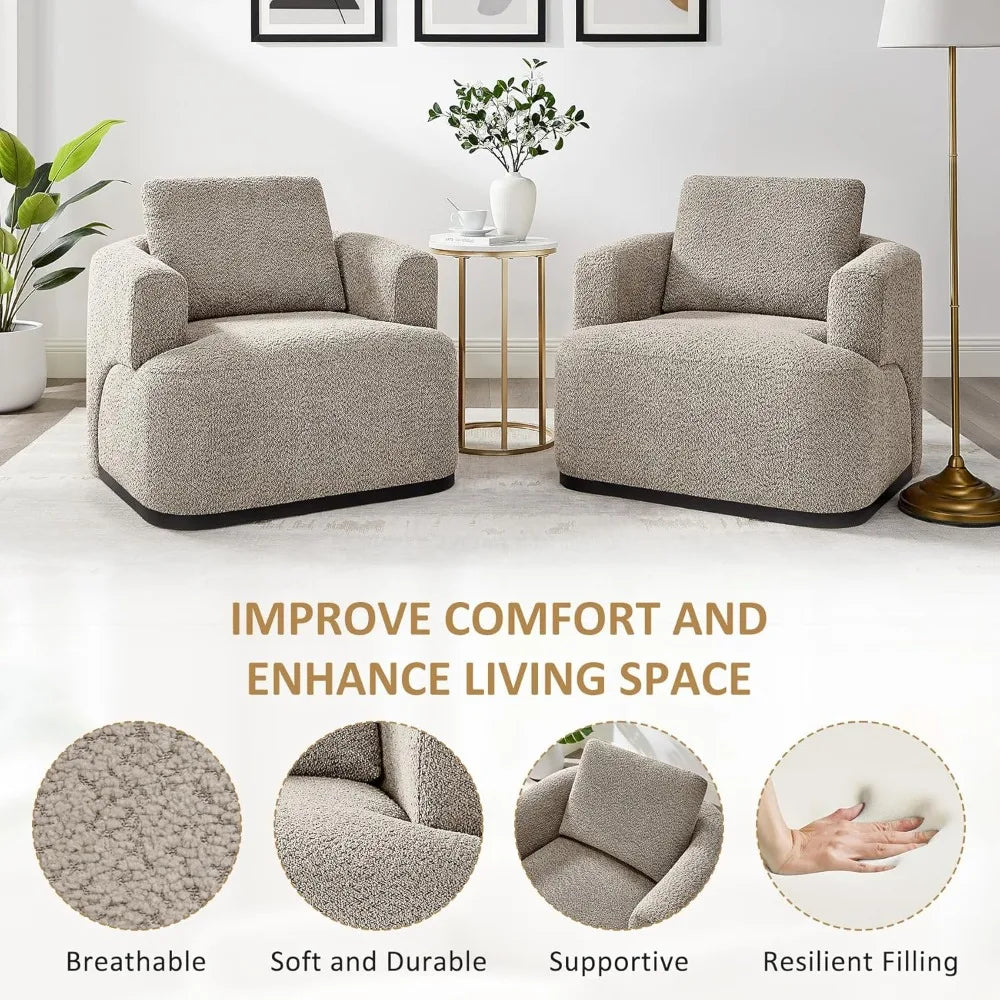 Modern Oversized Boucle Accent Chair with Throw Pillow