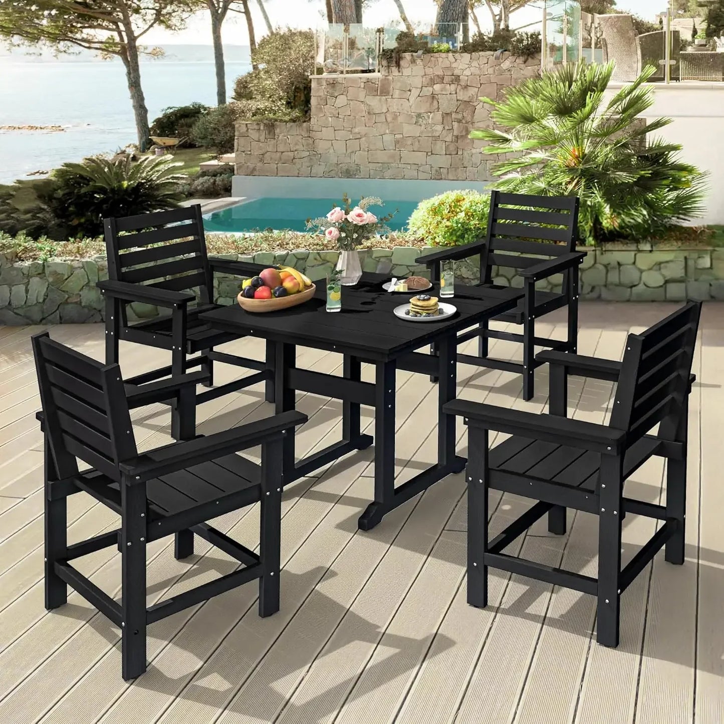 7 Piece Patio Table and Chairs Set with Umbrella Hole