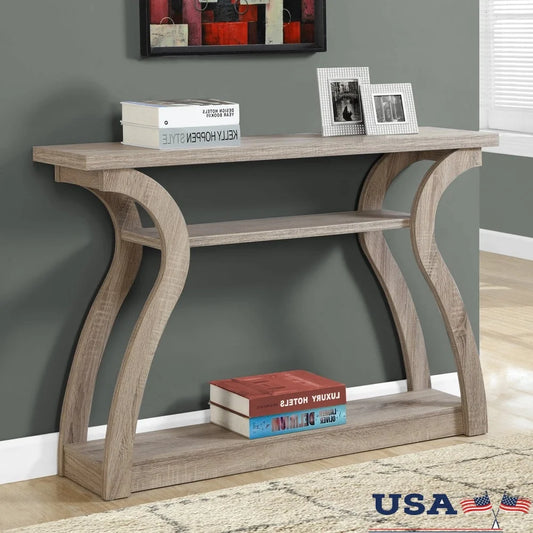 Narrow Accent Console Table with Curved Base and 3-Tiered Shelves