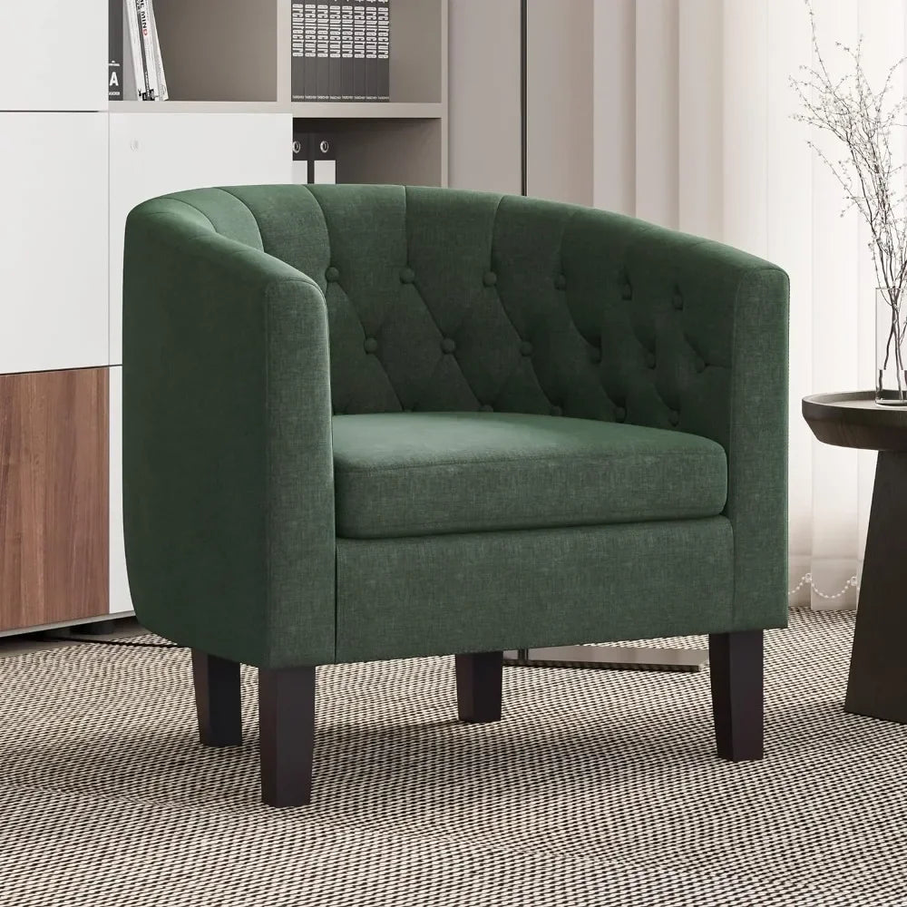 Elegant Linen Accent Chair with Sturdy Legs and Tufted Design