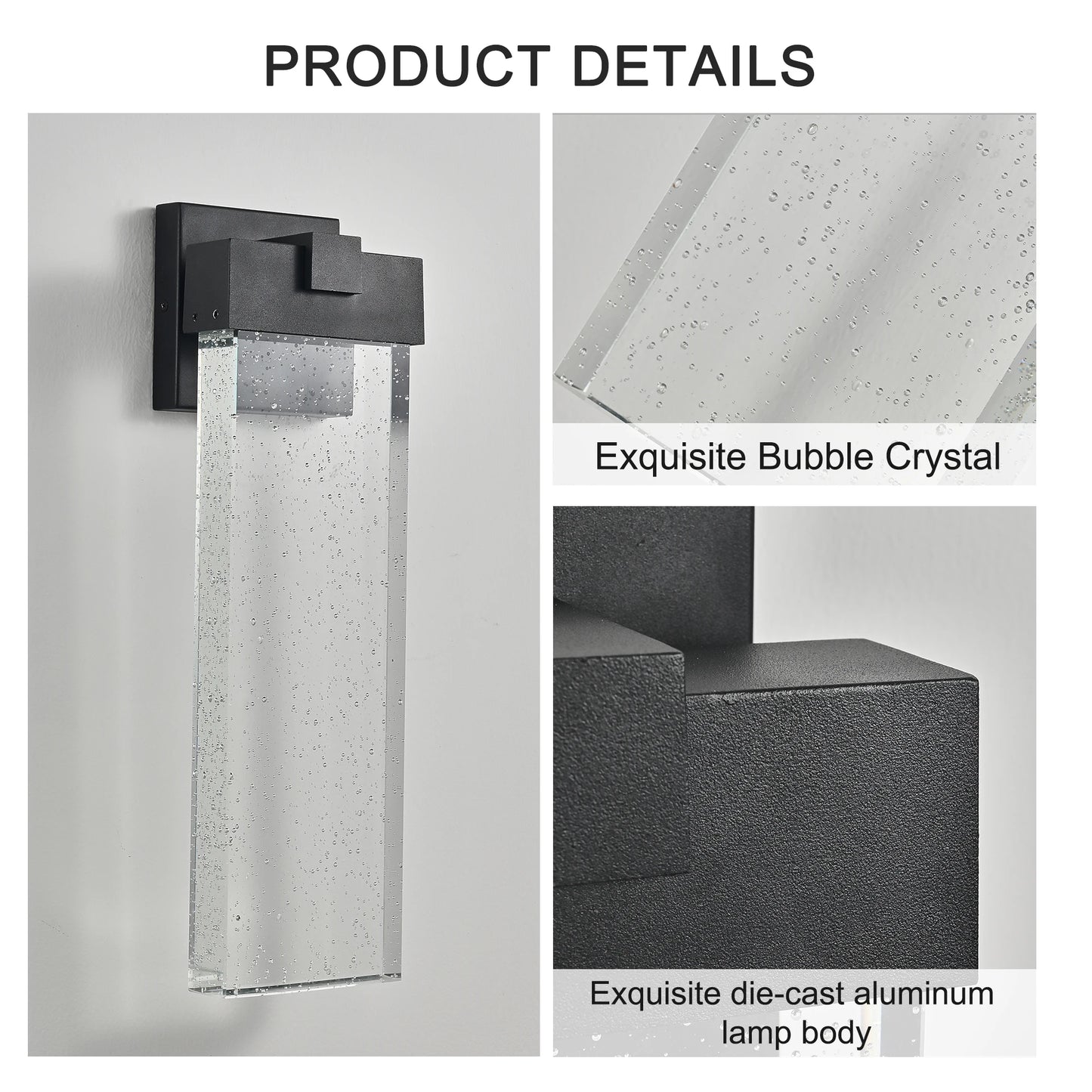 Modern Outdoor LED Wall Light Fixture with Bubble Crystal Finish