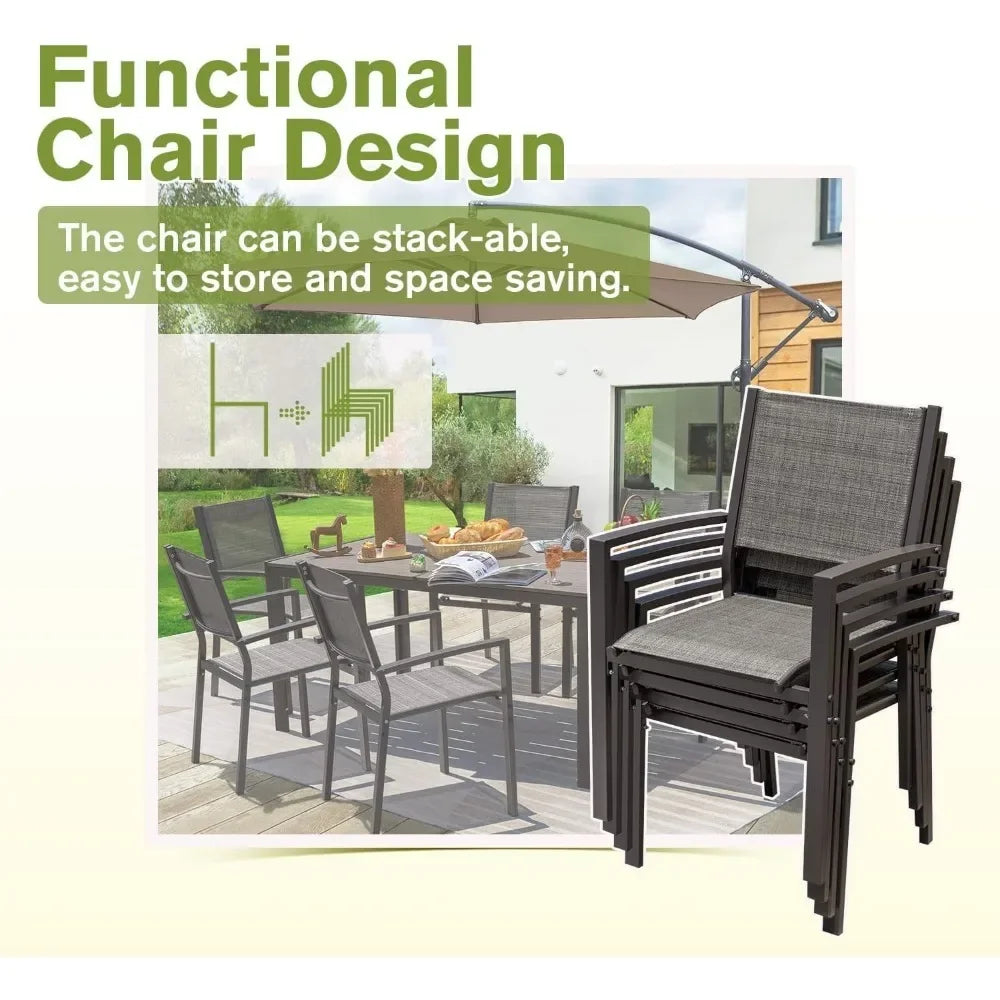 Modern 7 Piece Patio Dining Set with Rattan Table and Chairs
