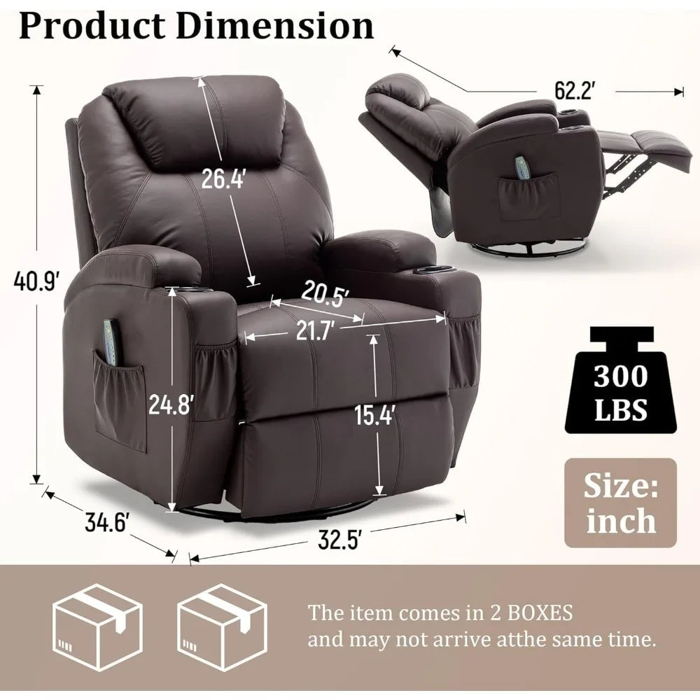 Comfortable 360 Degree Swivel Rocker Recliner with Massage Heat