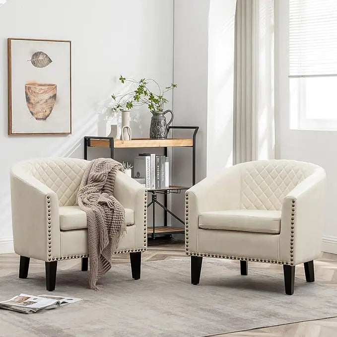 29 Inch Faux Leather Barrel Chairs Set of 2 Modern Accent Chairs