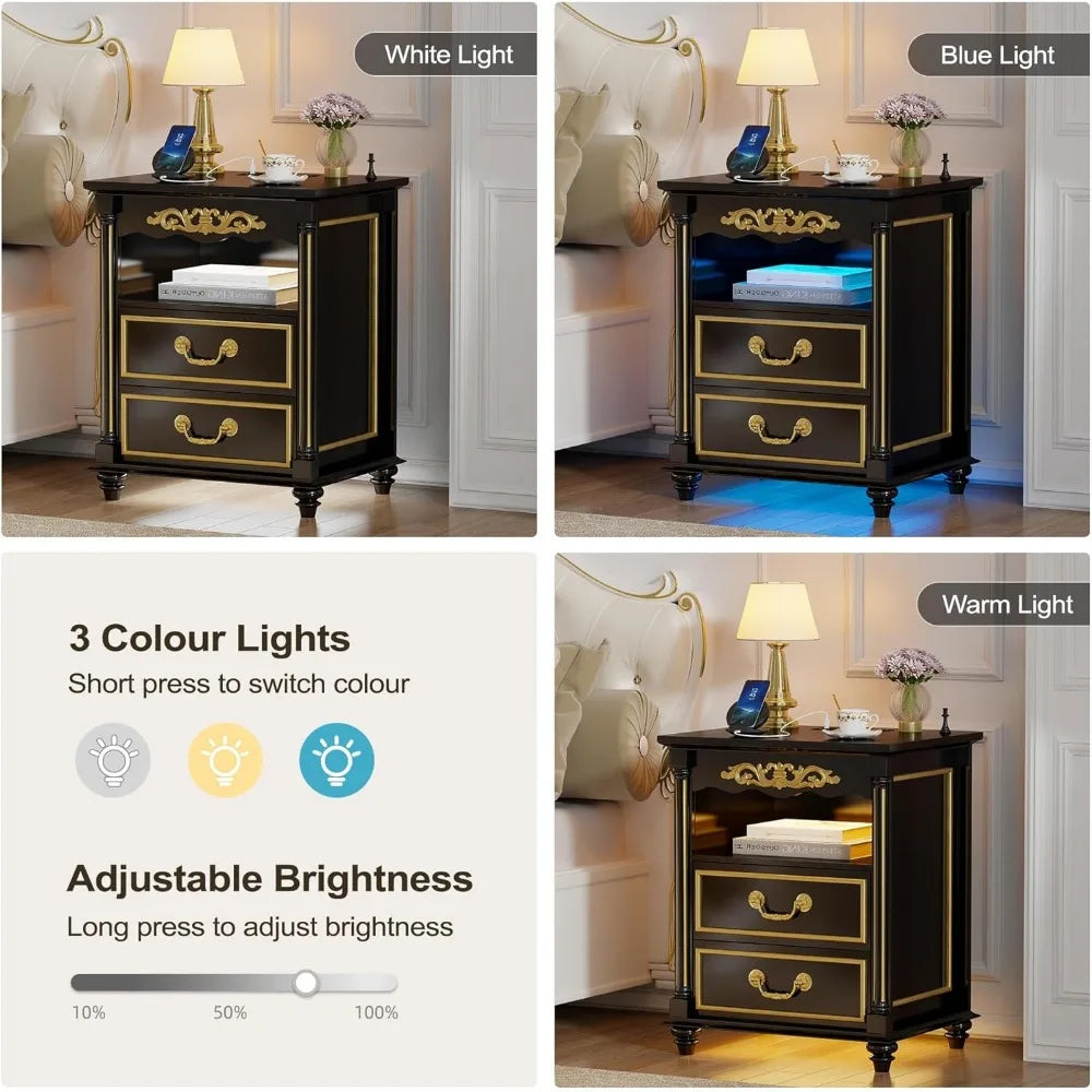 Set of 2 Nightstands with Gun Drawer and USB Charging Ports