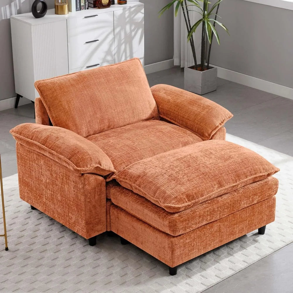Orange Oversized Cloud Accent Chair with Ottoman for Comfort
