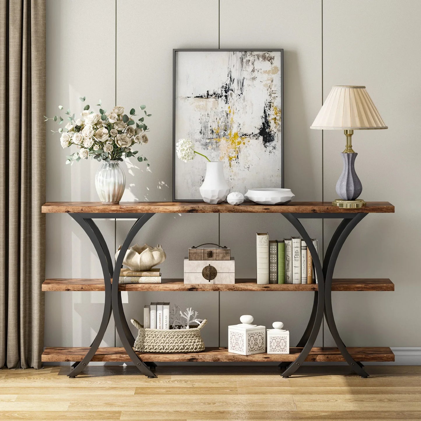 Tribesigns 70.8 Inch Narrow Console Table with 3 Tier Shelves