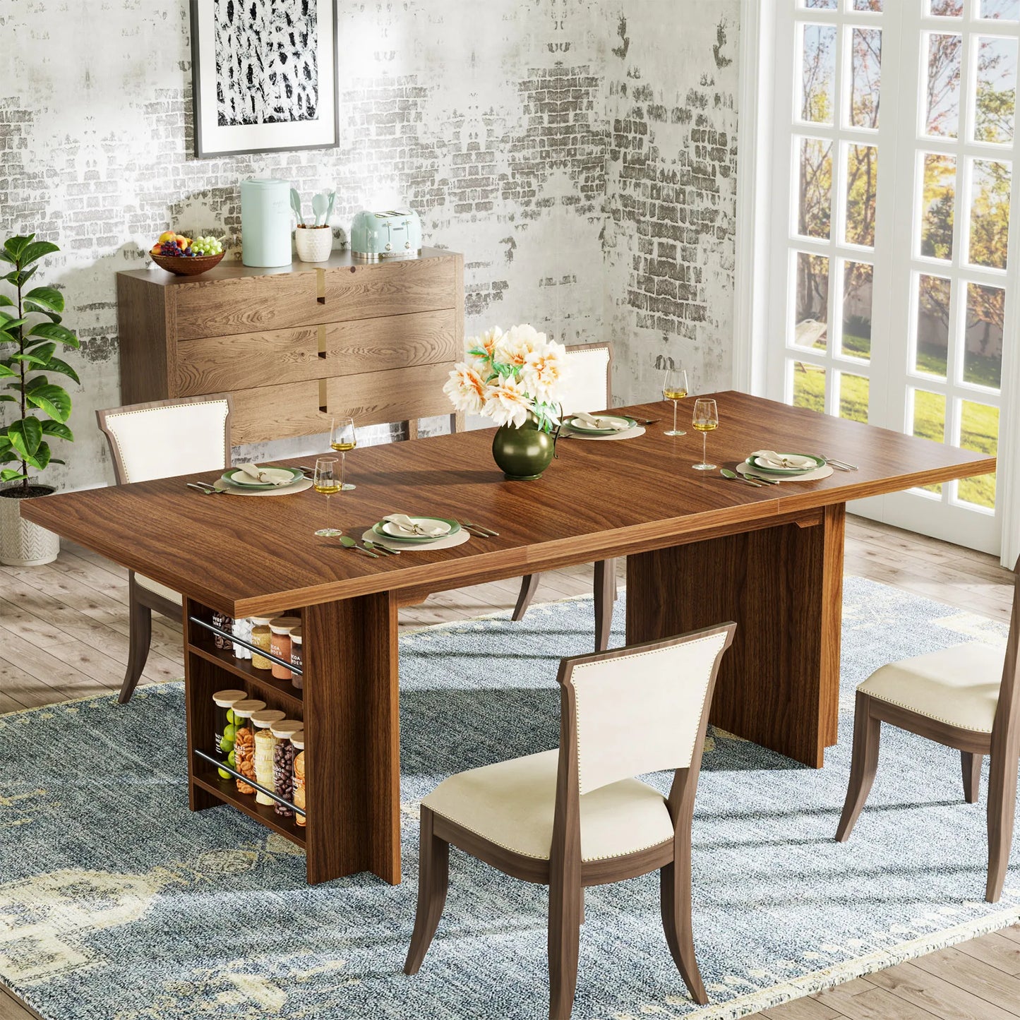 Tribesigns 63 Inch Wooden Dining Table for 6 to 8 with Storage