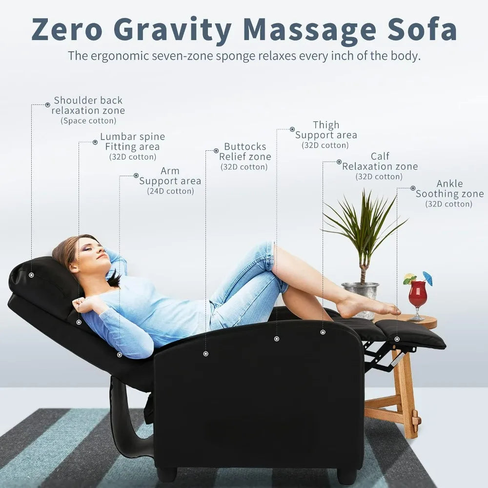 Massage Recliner Chair with Footrest Soft PU Leather Black