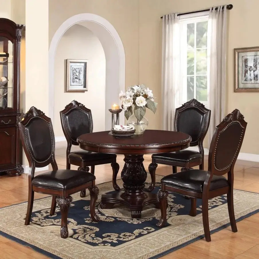 5 Piece Antique Dining Set with Round Table and Side Chairs