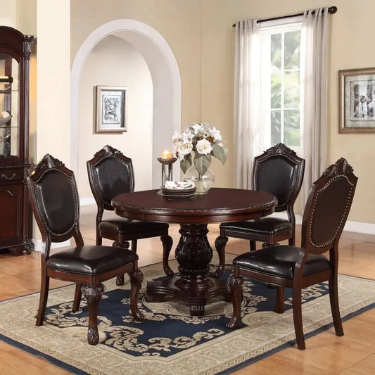 5 Piece Antique Dining Set with Round Table and Side Chairs