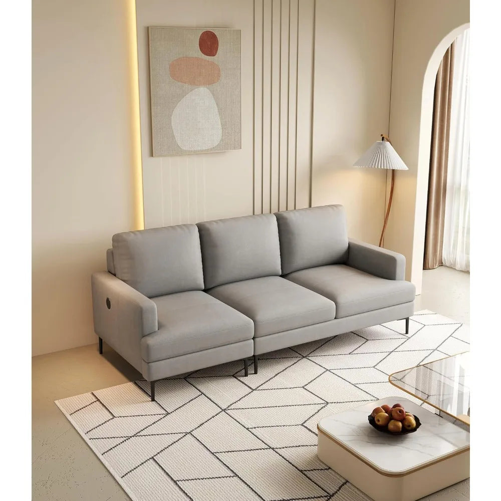 Luxury Leather Contemporary Sofa with USB Charger for Living Room