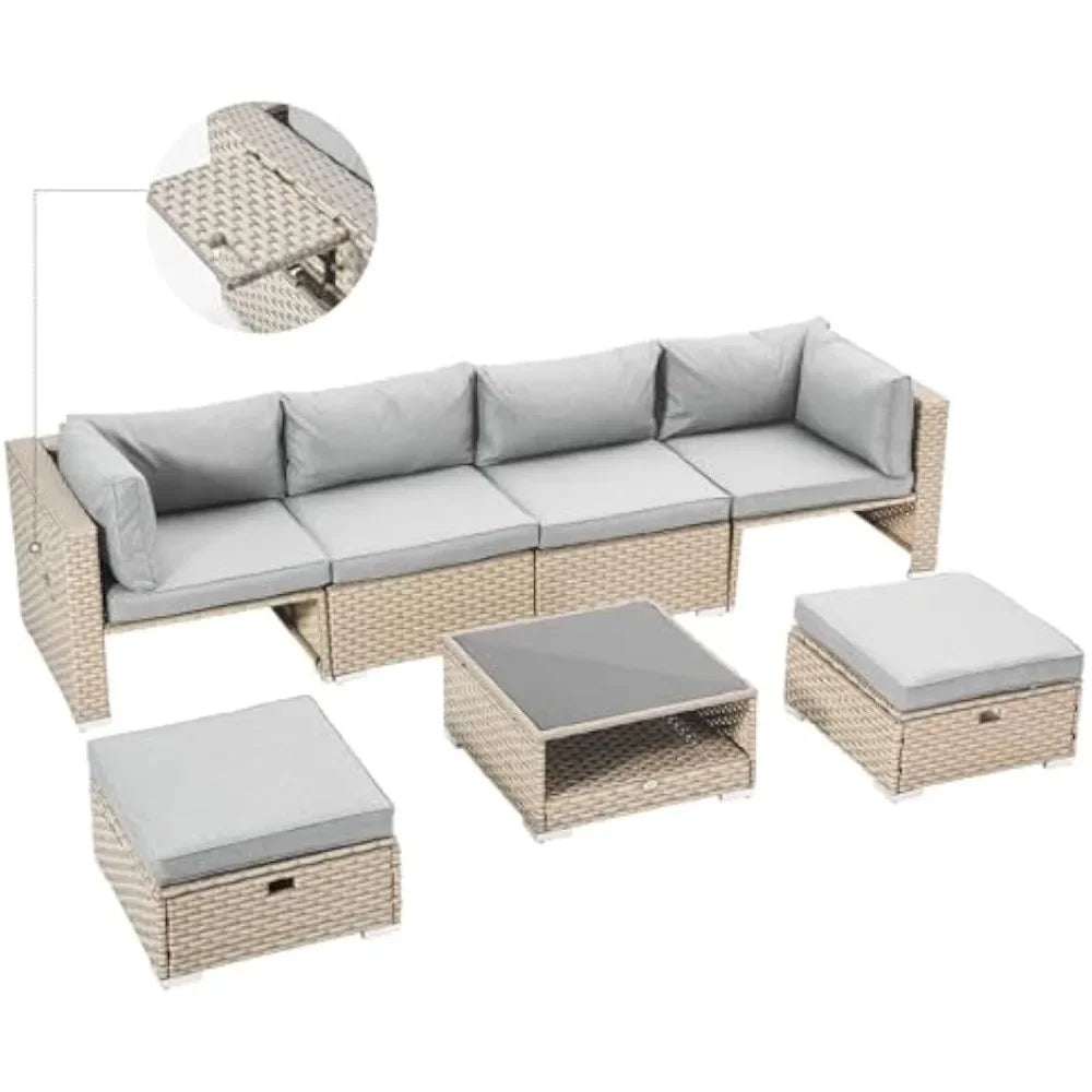 7 Piece Boho Wicker Patio Furniture Set for Outdoor Conversation