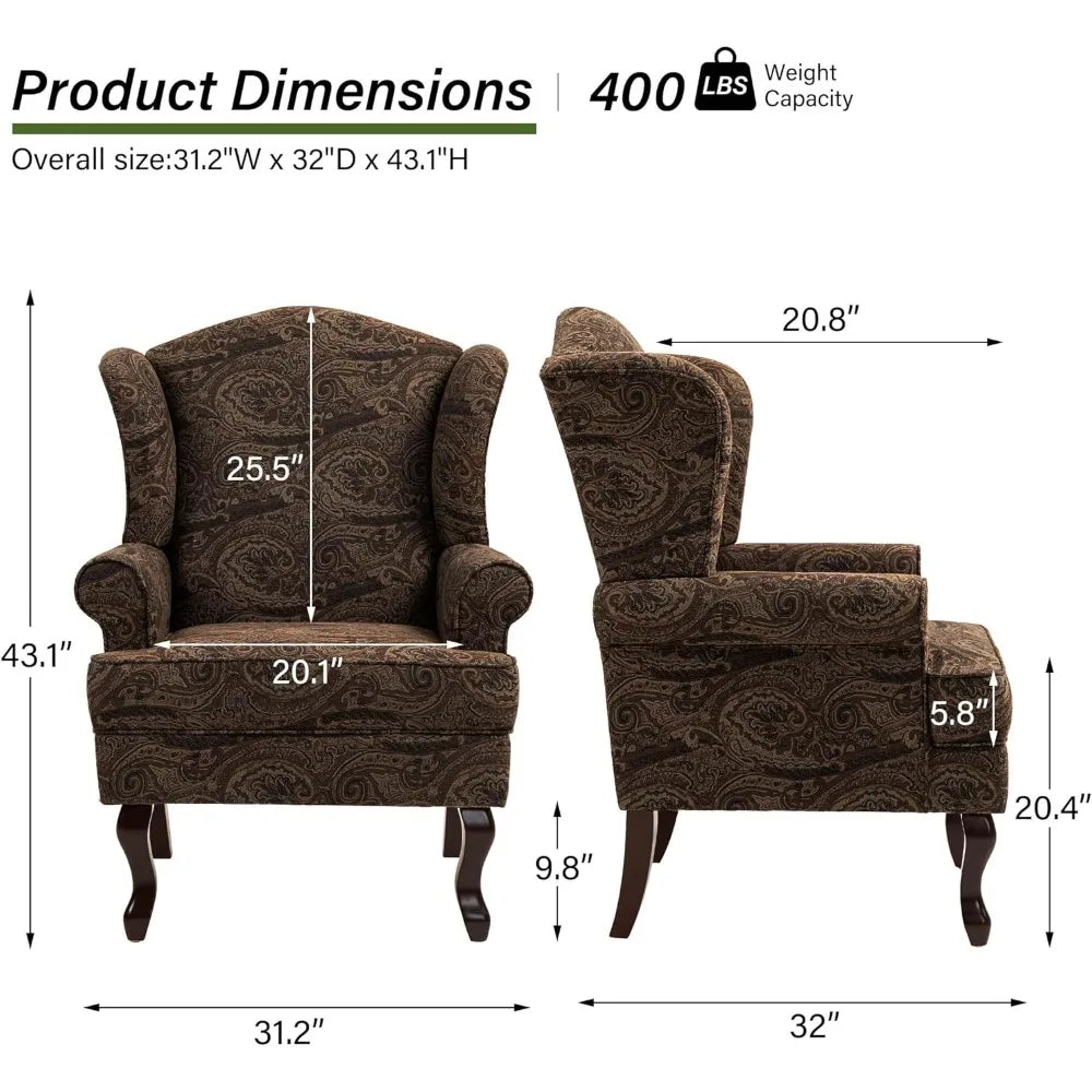 High Back Upholstered Accent Chair with Floral Brown Design