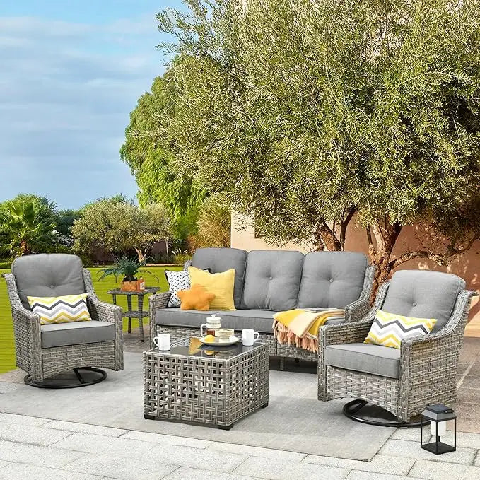 All Weather Wicker 5 Piece Outdoor Sofa Set with Swivel Rockers