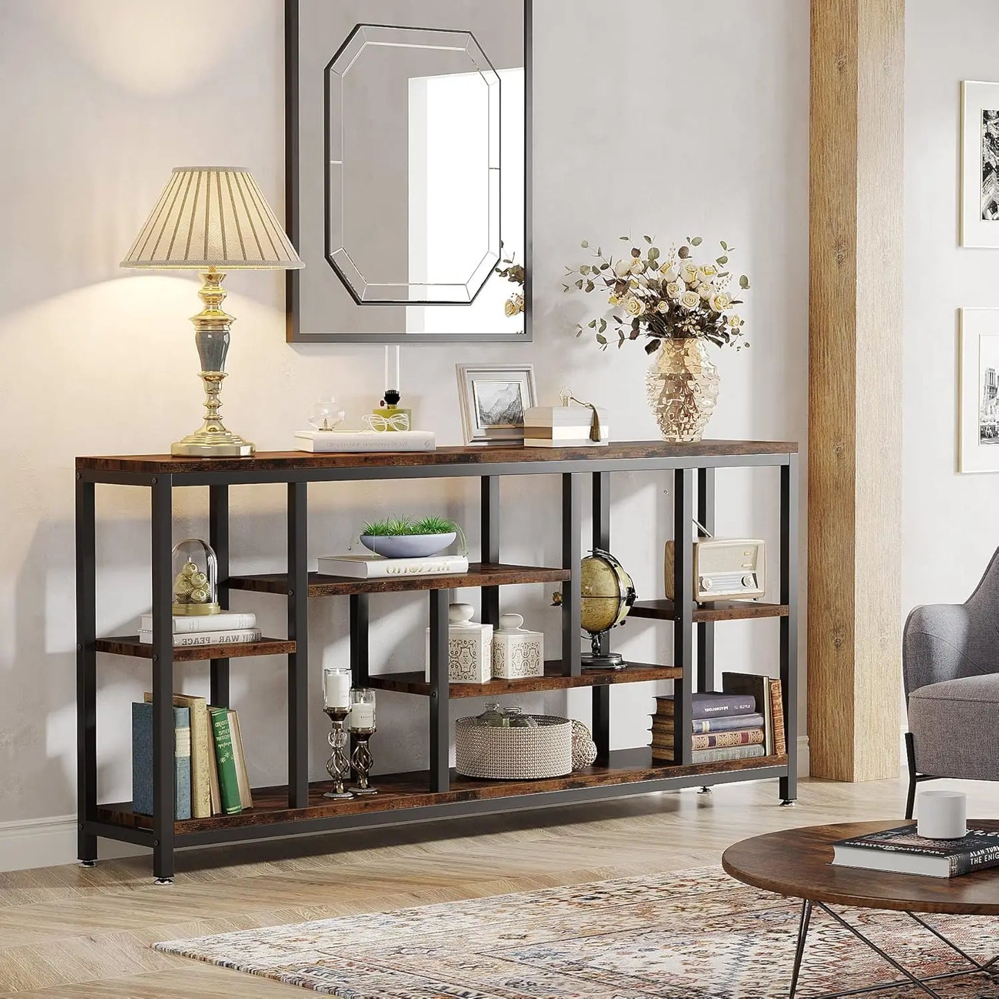 Industrial 3-Tier Console Sofa Table for Living Room 70.9 Inch