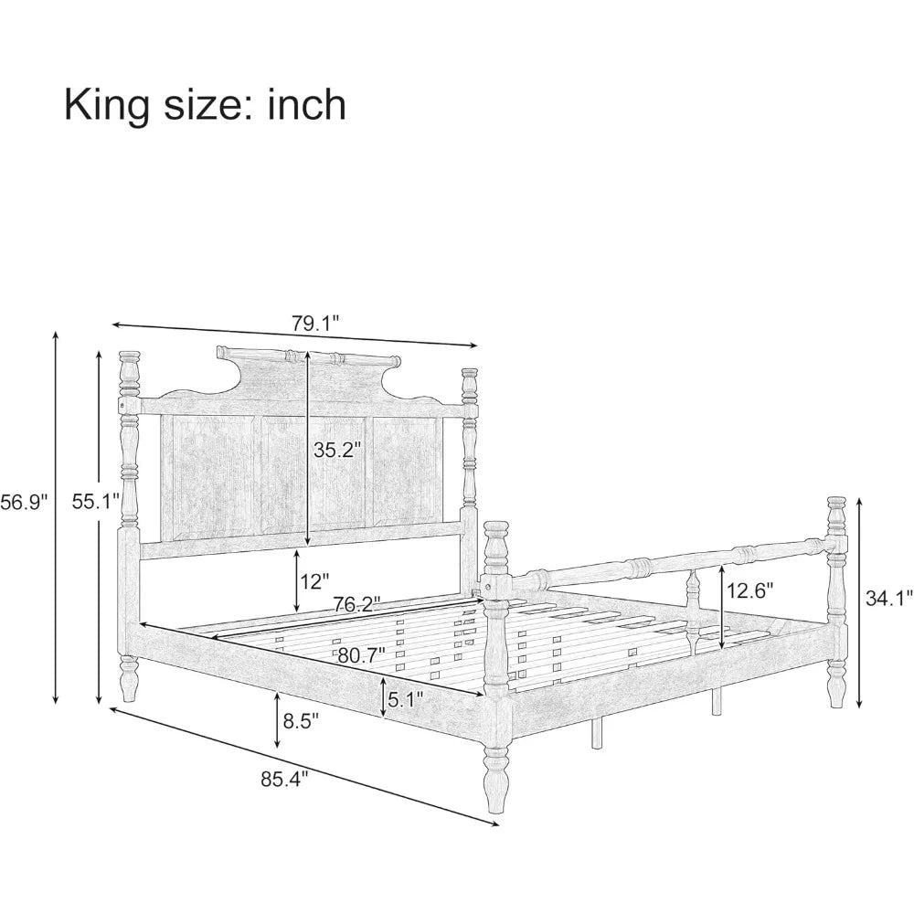 Softsea King Size Platform Bed with Crown Headboard and Storage