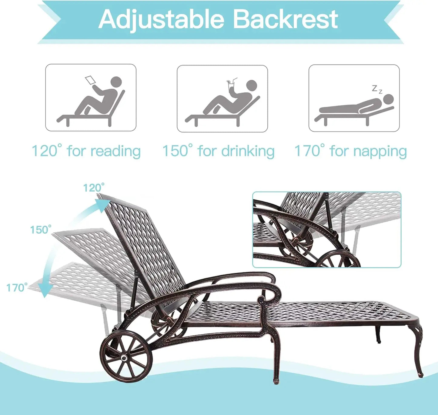 Bronze Chaise Lounge Chairs Set of 2 Adjustable Poolside Loungers