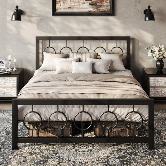 HOOMIC Metal Platform Bed Frame with Vintage Circular Design