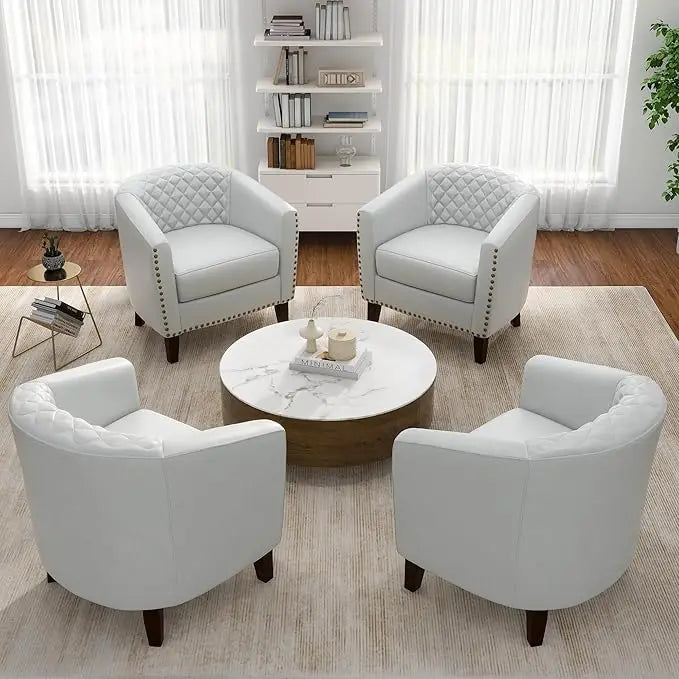 Faux Leather Barrel Accent Chairs Set of 4 Comfy Modern Design