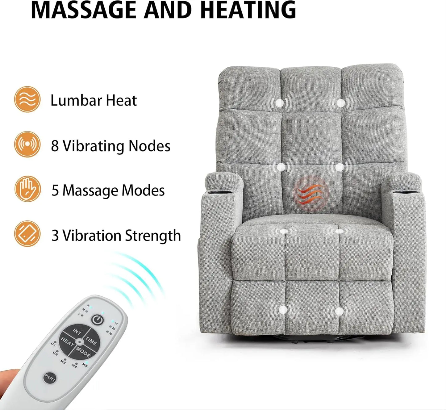 Large Power Lift Recliner Chair with Massage and Heat Features