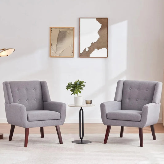Button Tufted Accent Chairs Set of 2 Mid Century Modern Style