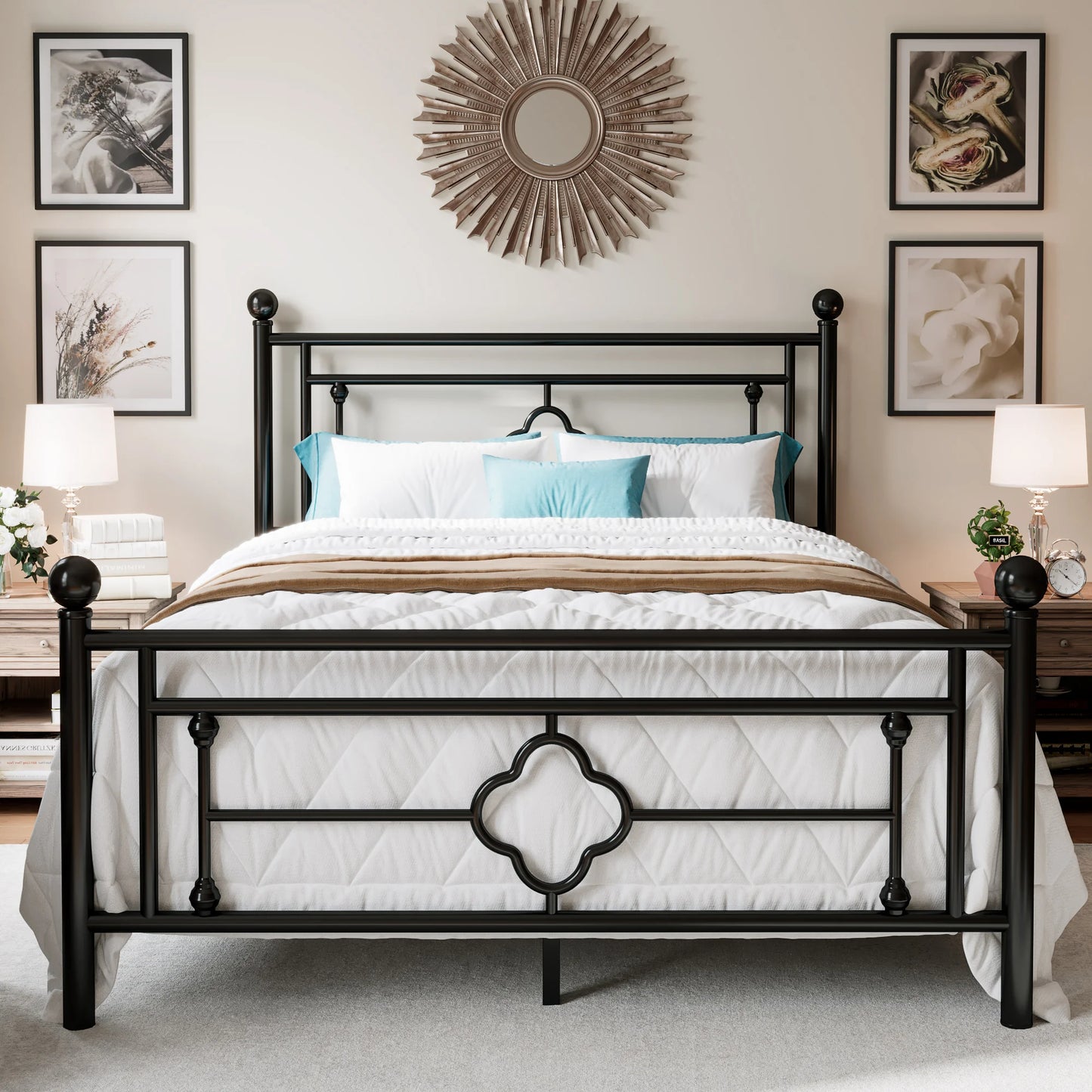 HOOMIC 14 Inch Vintage Metal Platform Bed Frame with Iron Design