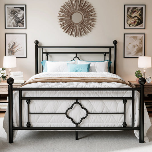 HOOMIC 14 Inch Vintage Metal Platform Bed Frame with Iron Design