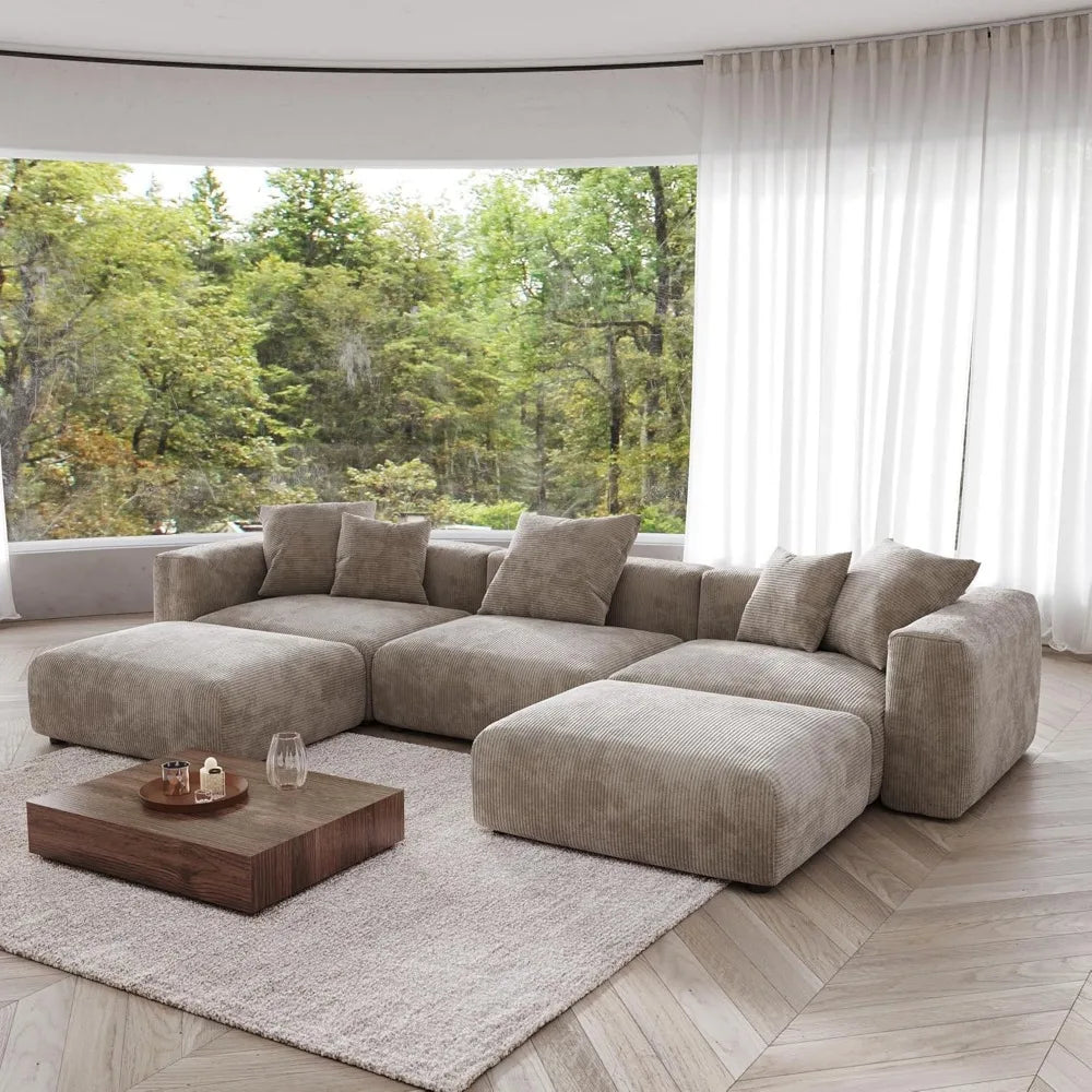 Oversized Modular Sectional Couch with Chaise and Ottomans
