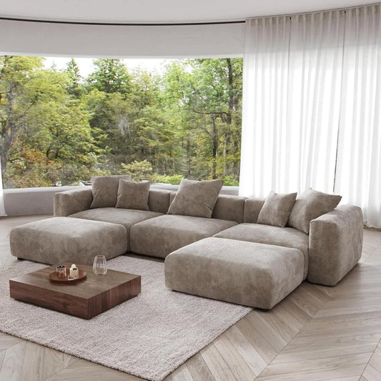Oversized Modular Sectional Couch with Chaise and Ottomans