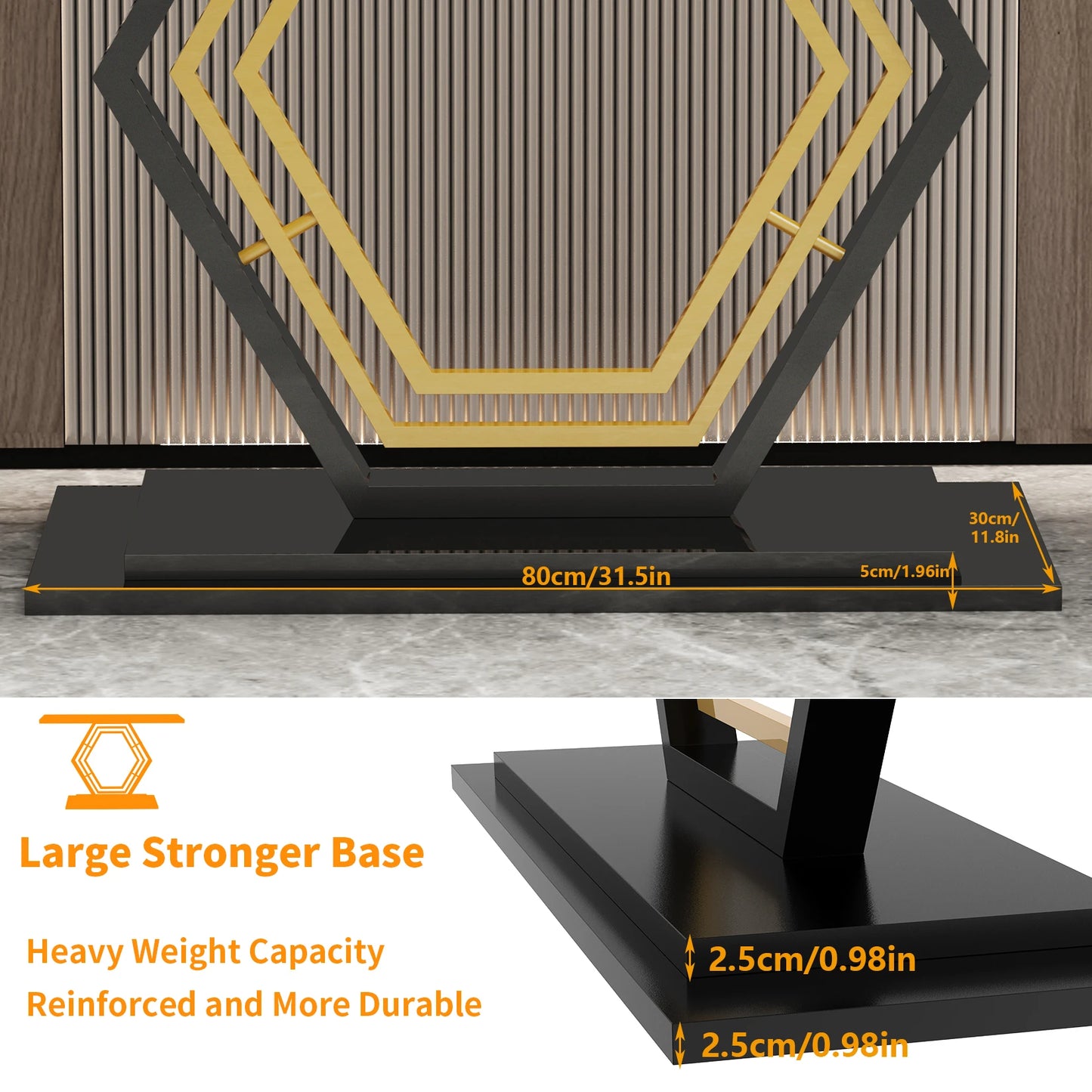 Modern Metal Console Table with Sintered Stone Top for Entryway