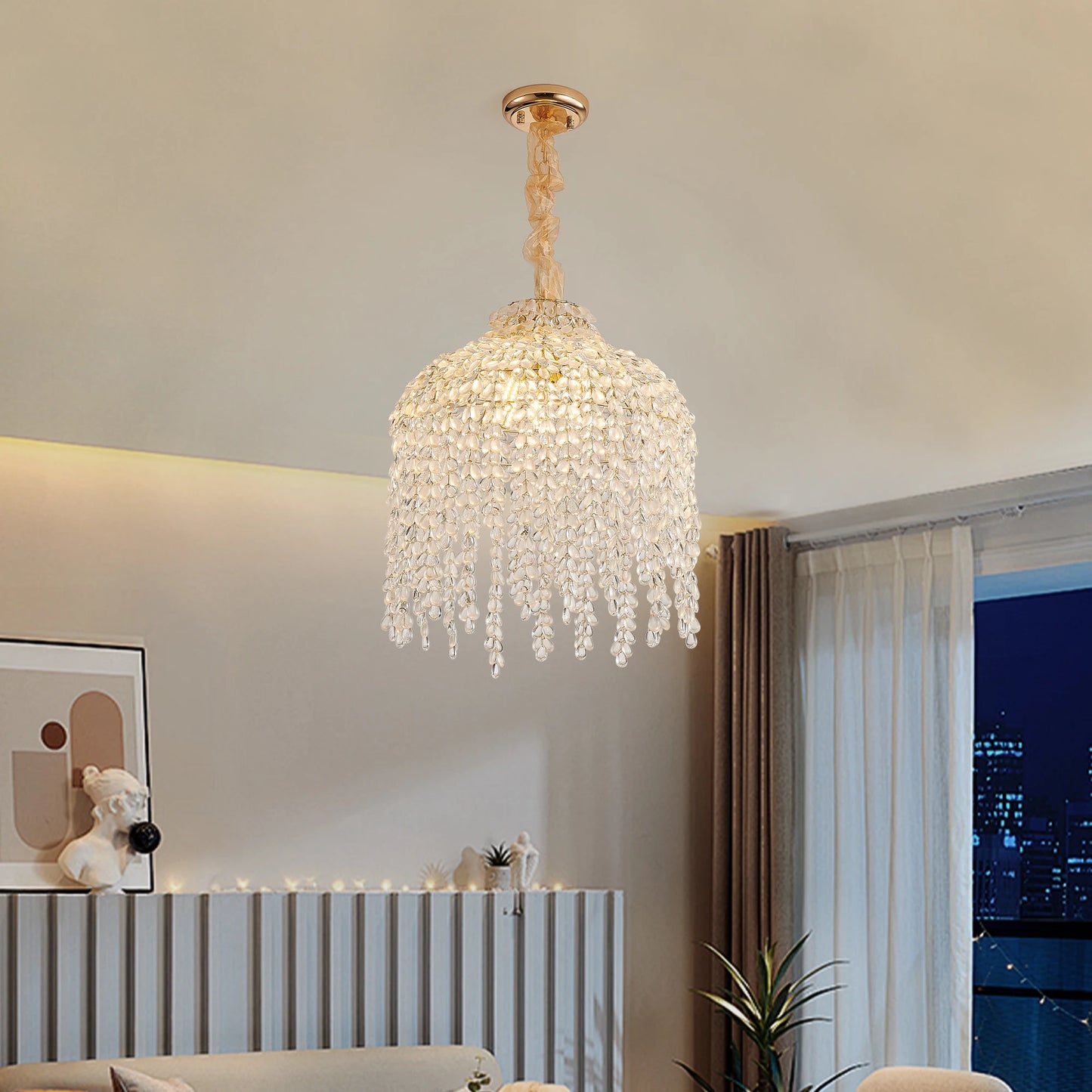 Elegant 16 Inch 5-Light Crystal Pendant Chandelier in Gold Finish