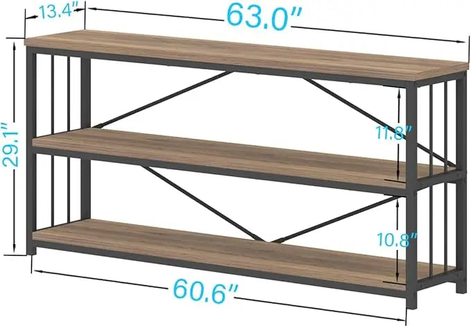 Industrial 3 Tier Rustic Wood and Metal Bookshelf for Home