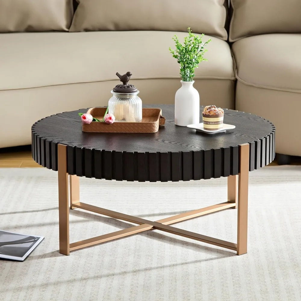 Modern 31.5 Inch Round Wooden Coffee Table for Living Room