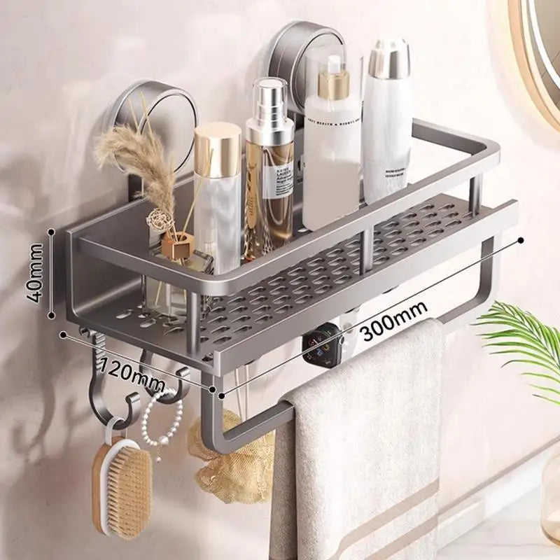 Rustproof Wall Mount Shower Caddy with Suction Cups and Hooks