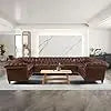 U Shaped Velvet Chesterfield Sofa 9 Seater with Rolled Armrest