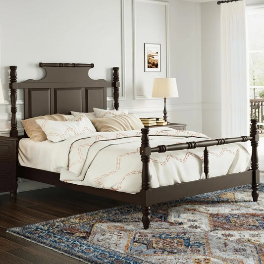 Softsea King Size Platform Bed with Crown Headboard and Storage