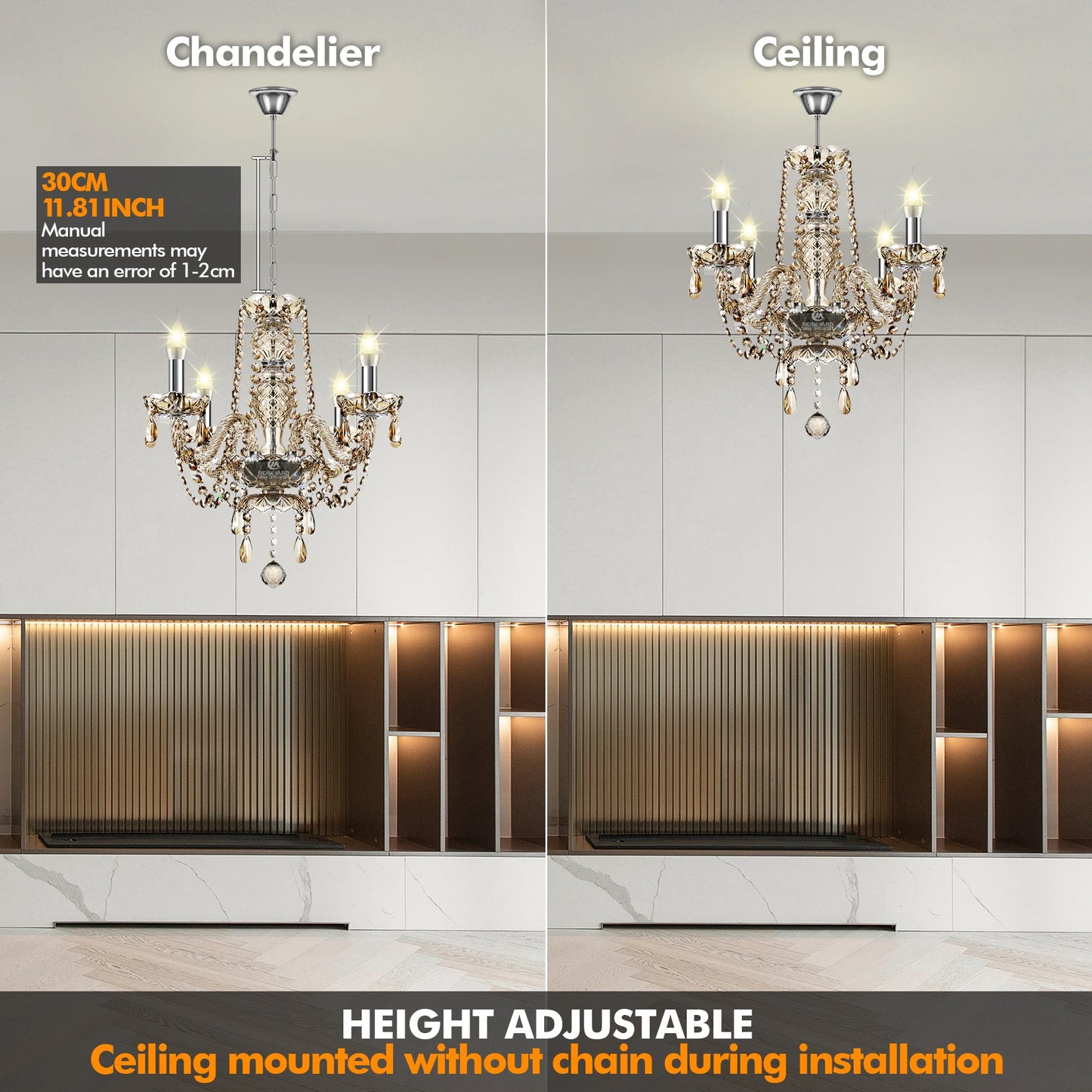 4 Arms Crystal Chandelier Pendant Light in Cognac Gold Finish