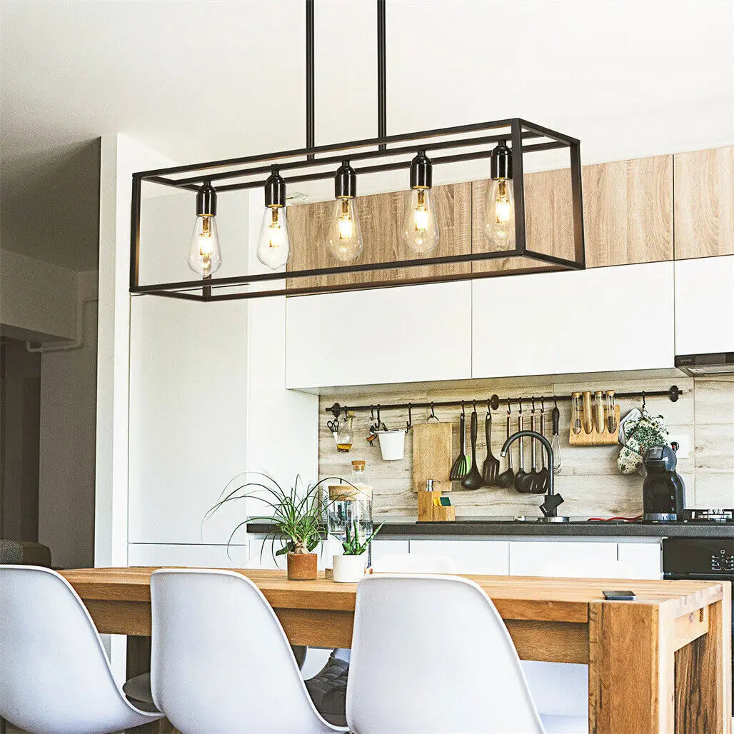 Vrygle Industrial 5-Bulb Black Ceiling Lamp for Kitchen and Living Room