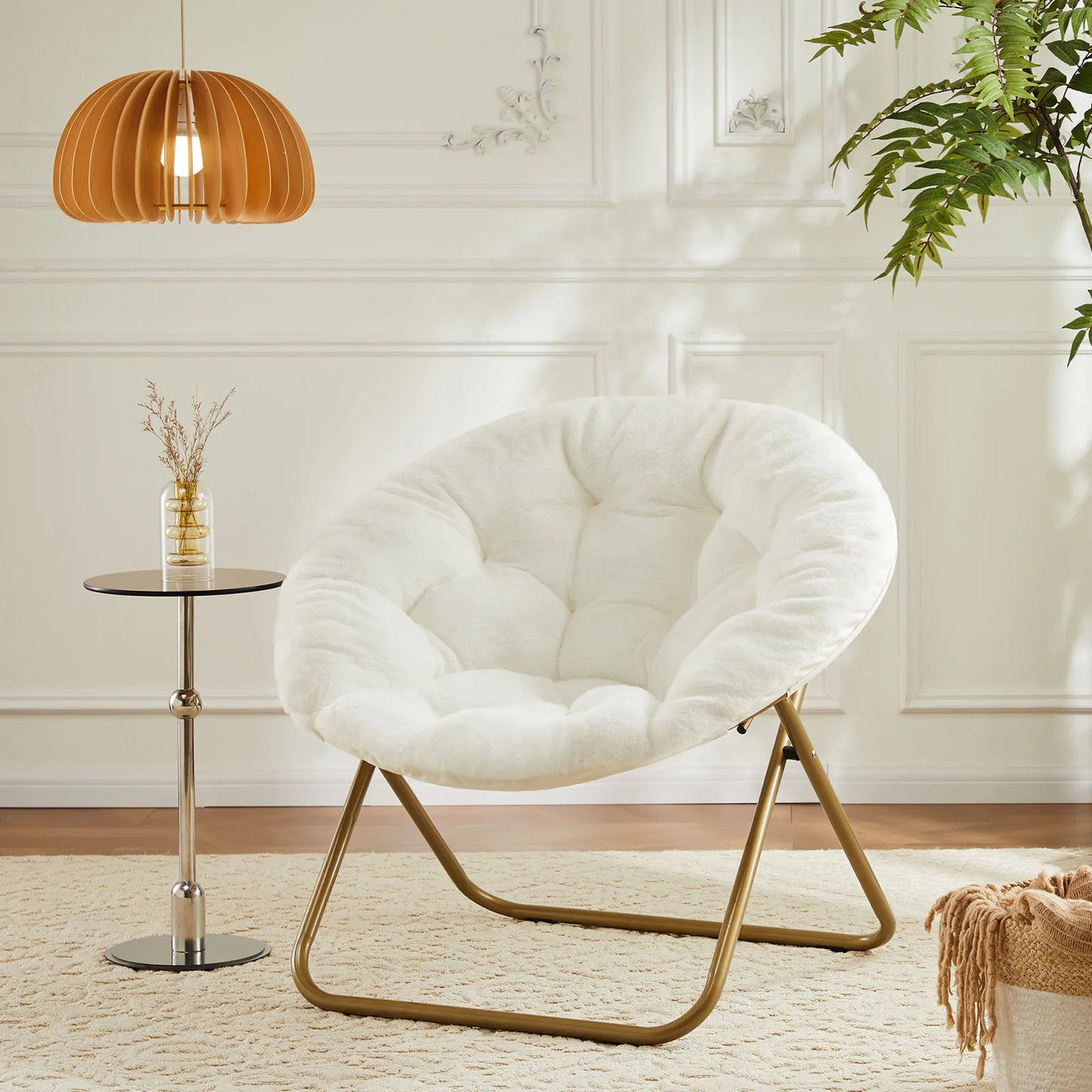 JHK Cozy Faux Fur Saucer Chair With Thick Padded Seat