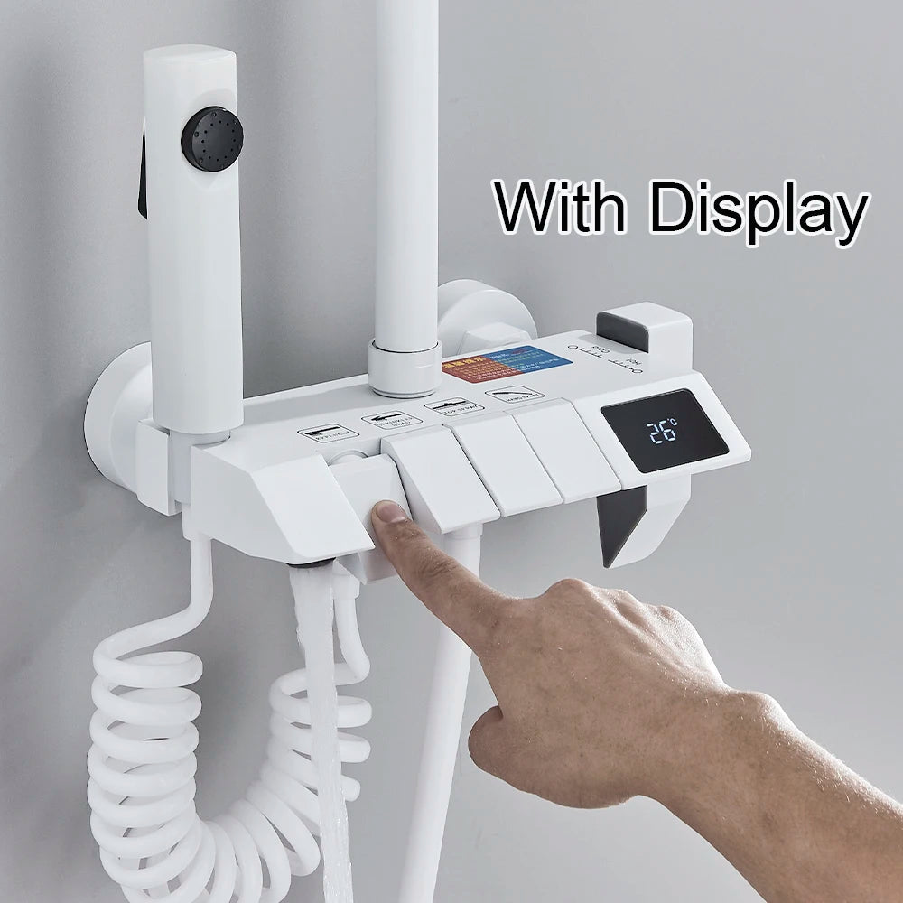 White Bathroom Shower Faucet with Digital Display and Tap